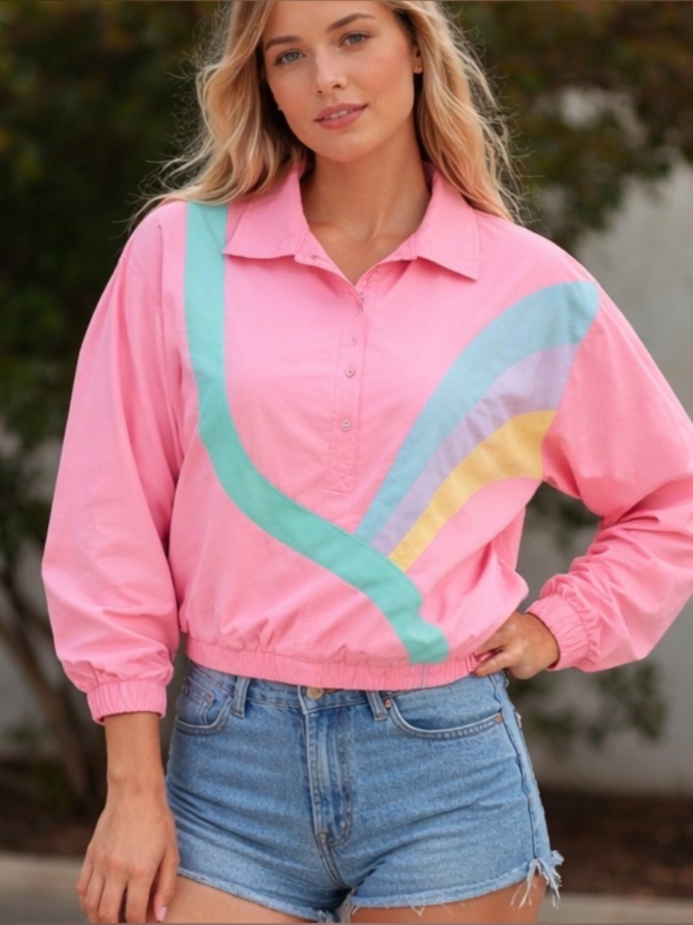Vintage Retro 80’s Pink Jacket Windbreaker Rainbow S